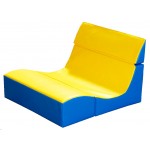Sezlong Dublu Ergonomic pentru lectura copii Comfy Sofa din spuma poliuretanica - Ergo Vari cu soft touch rabatabil transformabil- Galben Albastru